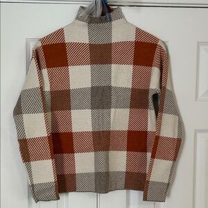 Tahari Women's Turtleneck Plaid Sweater in Cream, Rust, and Brown